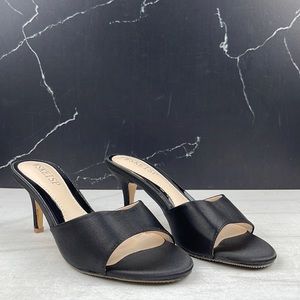 WSKEISP Women’s Comfort Peep Toe Slip On Mule Sandal Black Satin sz 9